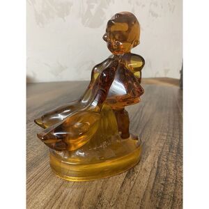 Vintage L.E. Smith Glass Amber Girl With‎ Geese Figurine 6"